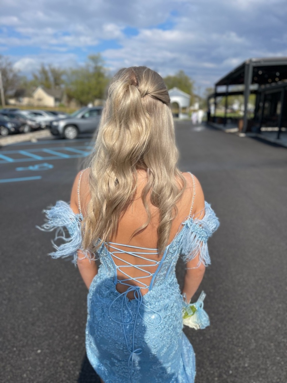 Sherri Hill Light Blue Lace Prom Dress